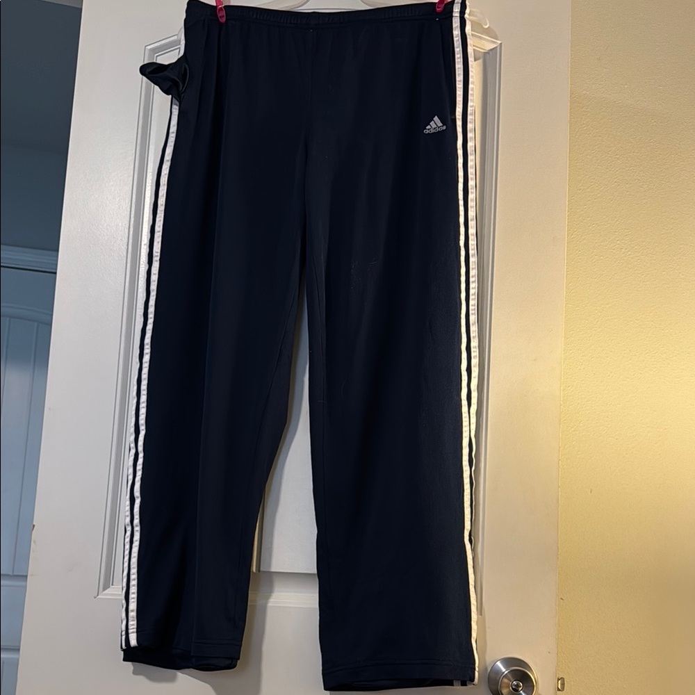Adidas White and Blue Joggers with Signature Stripes